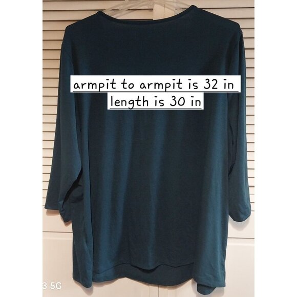 Catherines Plus Size 3X Teal Blouse With Lattice Neckline & 3/4 Sleeves - Picture 4 of 6